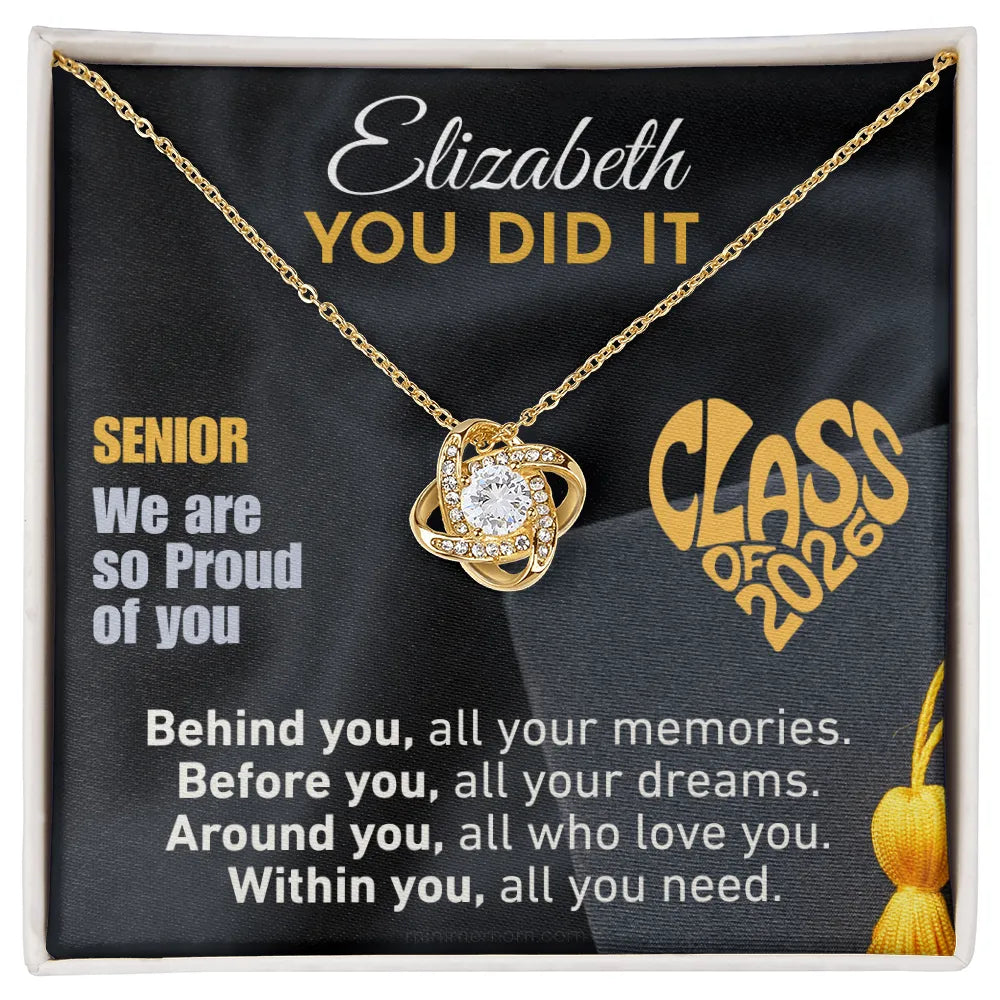For Daughter: Graduation Pendant Necklace with Message Card — "You Did It. Senior, we are so proud of you" • Forever Tied to You