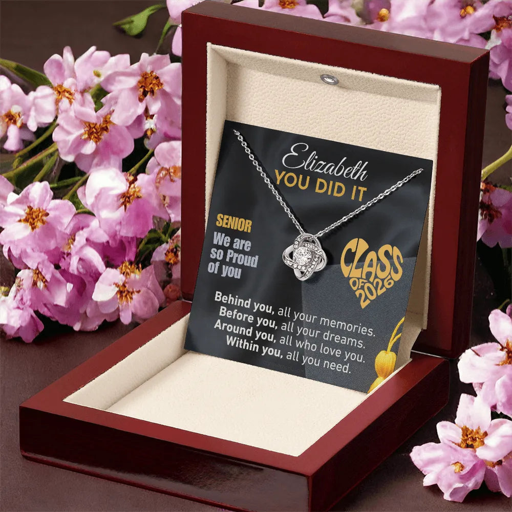 For Daughter: Graduation Pendant Necklace with Message Card — "You Did It. Senior, we are so proud of you" • Forever Tied to You