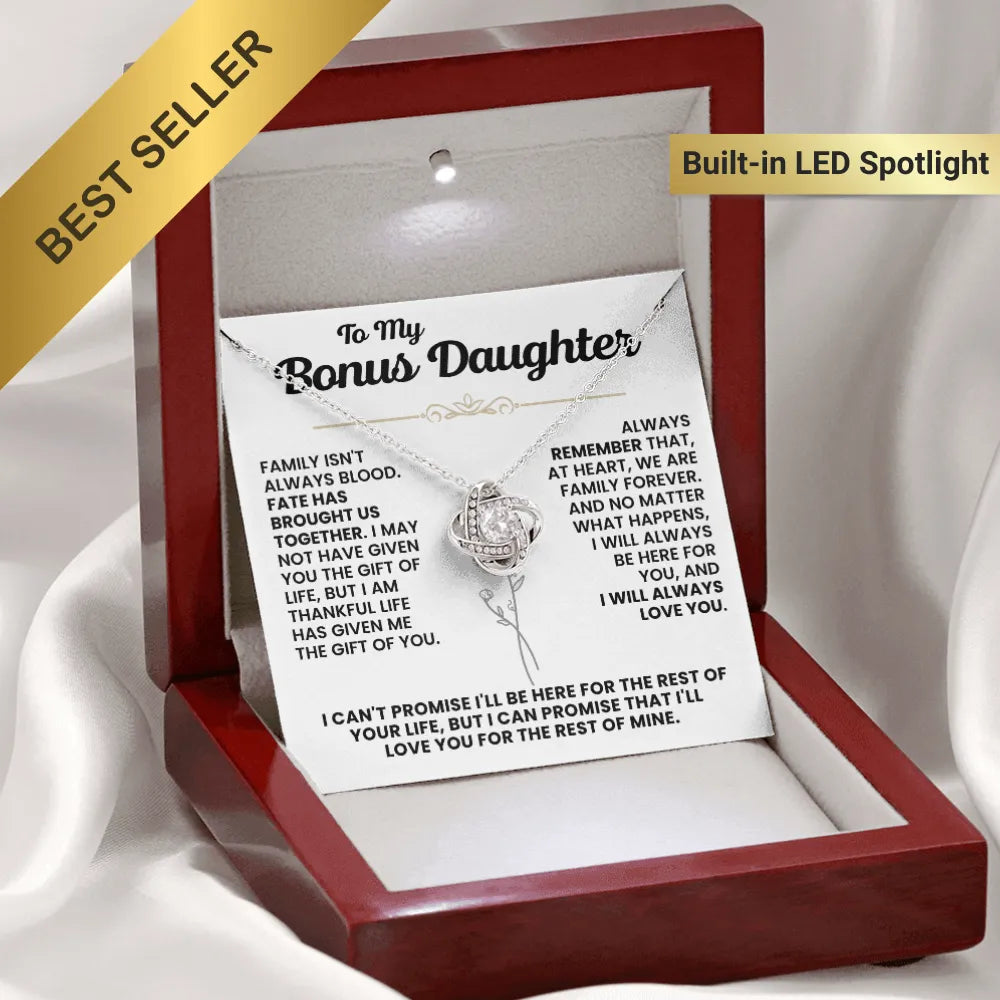 For Bonus Daughter: Pendant Necklace with Message Card — "Family isn't always blood" • Forever Tied to You
