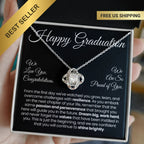 For Daughter: Pendant Necklace with Message Card — "Happy Graduation. We are so proud of you" • Forever Tied to You