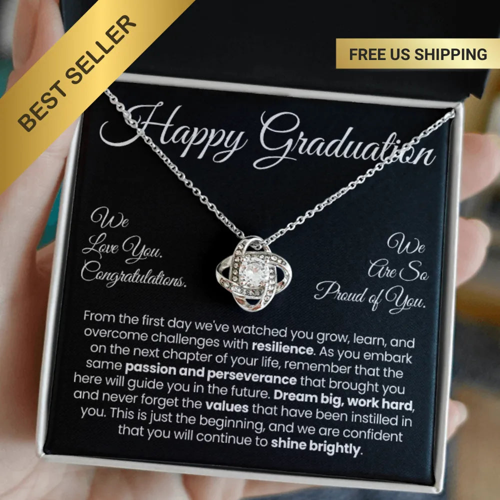 Daughter Pendant Necklace with Message Card — "Happy Graduation. We are so proud of you" • Forever Tied to You