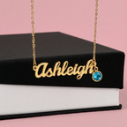 Custom Name Birthstone Pendant Necklace (No Message Card) • Forever Her Name