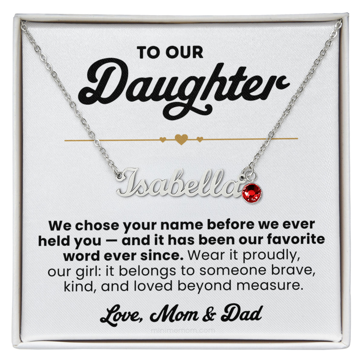 For Daughter: Name Pendant Necklace with Birthstone — "We chose your name before we ever held you" • Forever Her Name