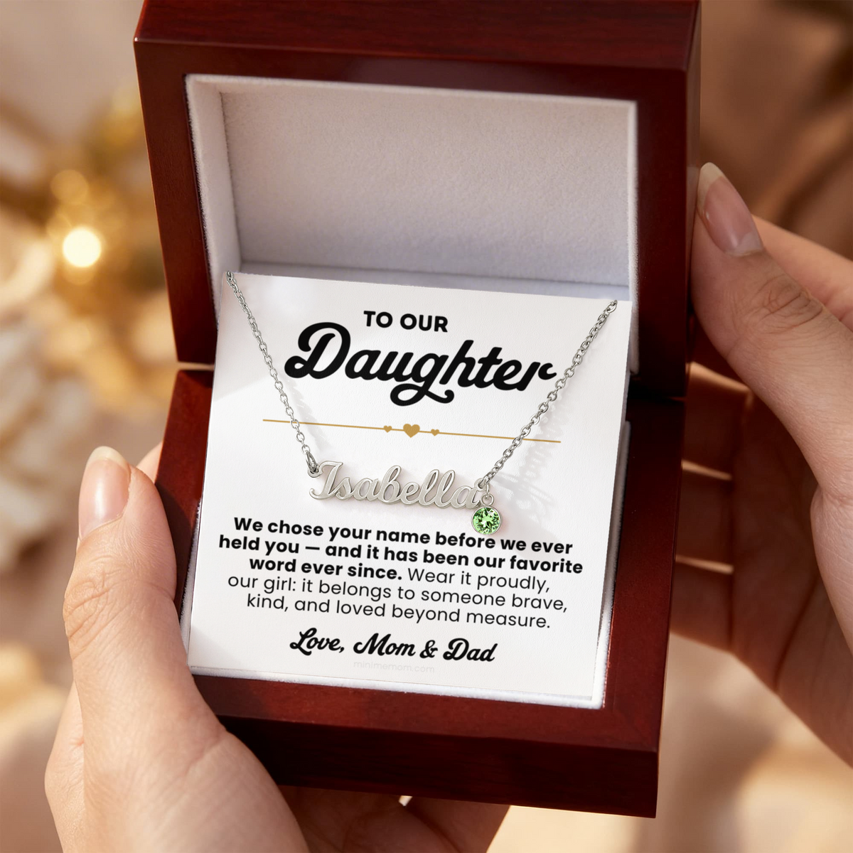 For Daughter: Name Pendant Necklace with Birthstone — "We chose your name before we ever held you" • Forever Her Name