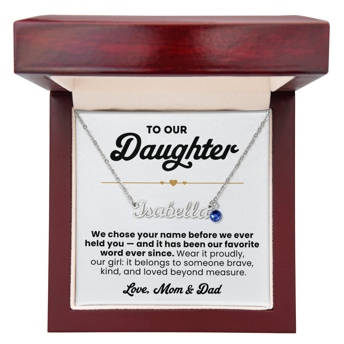 For Daughter: Name Pendant Necklace with Birthstone — "We chose your name before we ever held you" • Forever Her Name