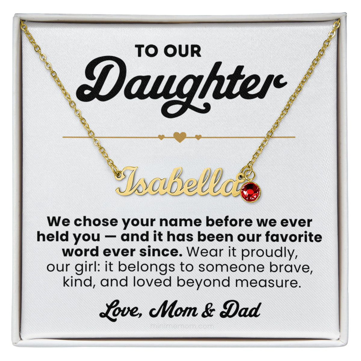 For Daughter: Name Pendant Necklace with Birthstone — "We chose your name before we ever held you" • Forever Her Name