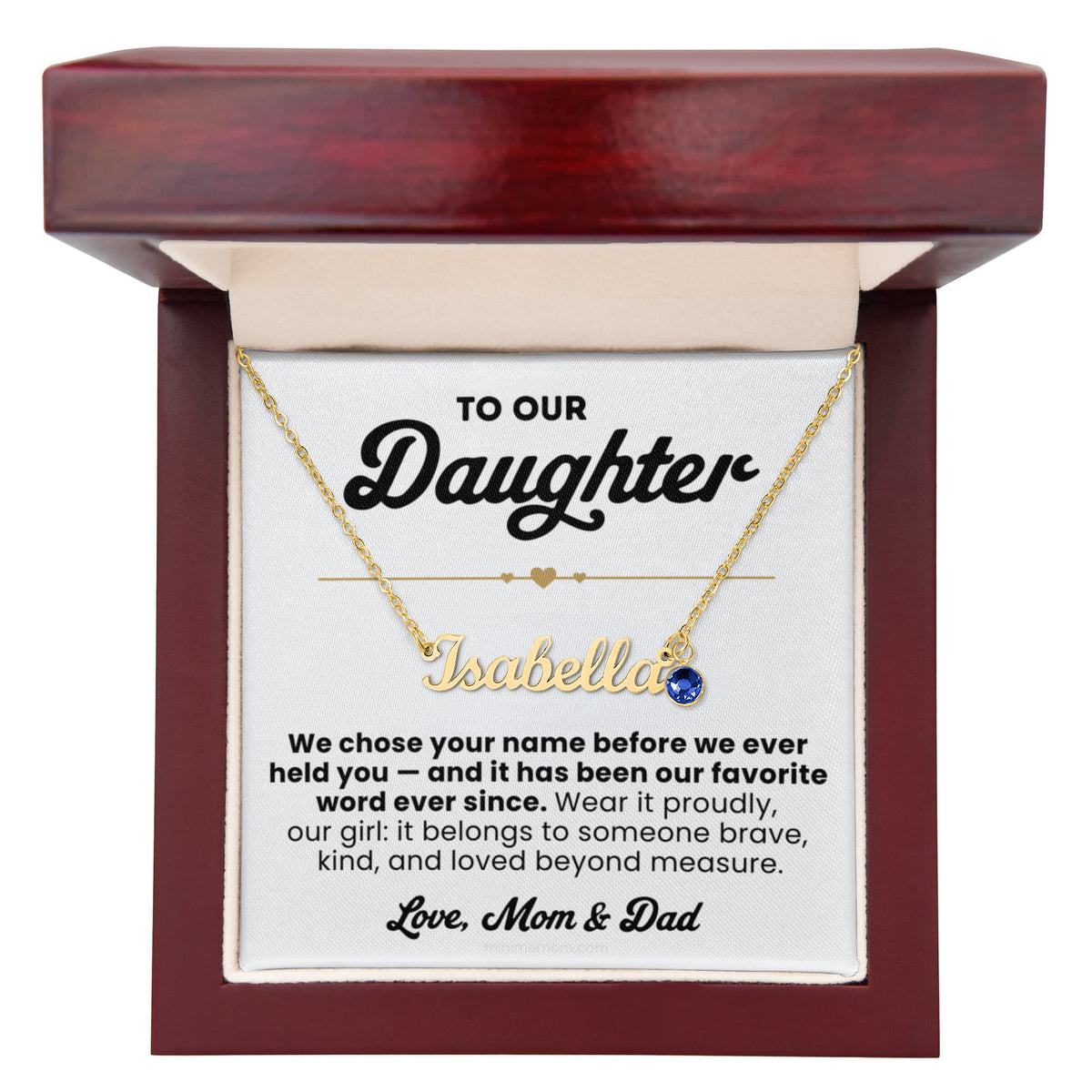 For Daughter: Name Pendant Necklace with Birthstone — "We chose your name before we ever held you" • Forever Her Name
