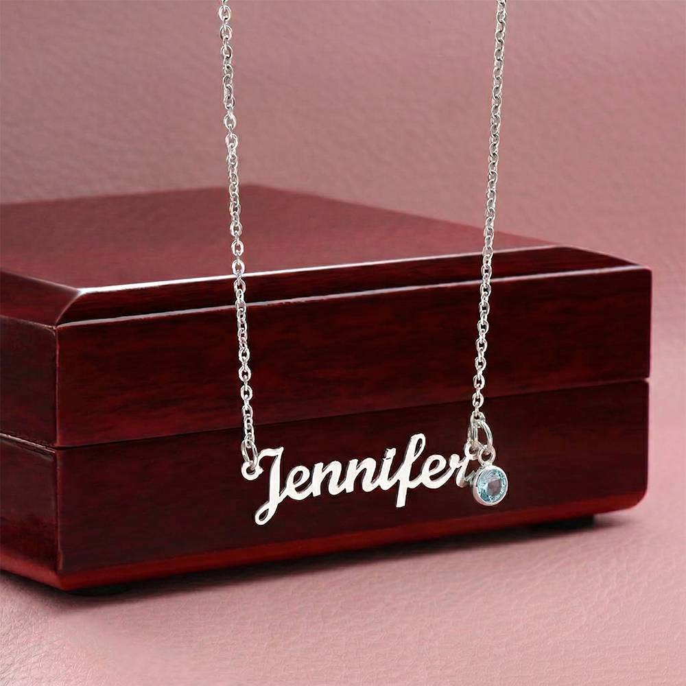 Custom Name Birthstone Pendant Necklace (No Message Card) • Forever Her Name
