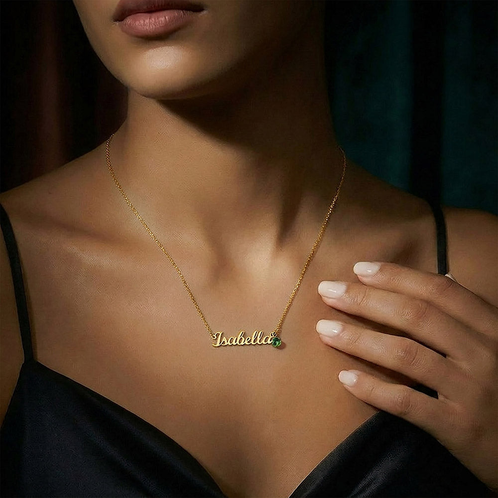 Custom Name Birthstone Pendant Necklace (No Message Card) • Forever Her Name