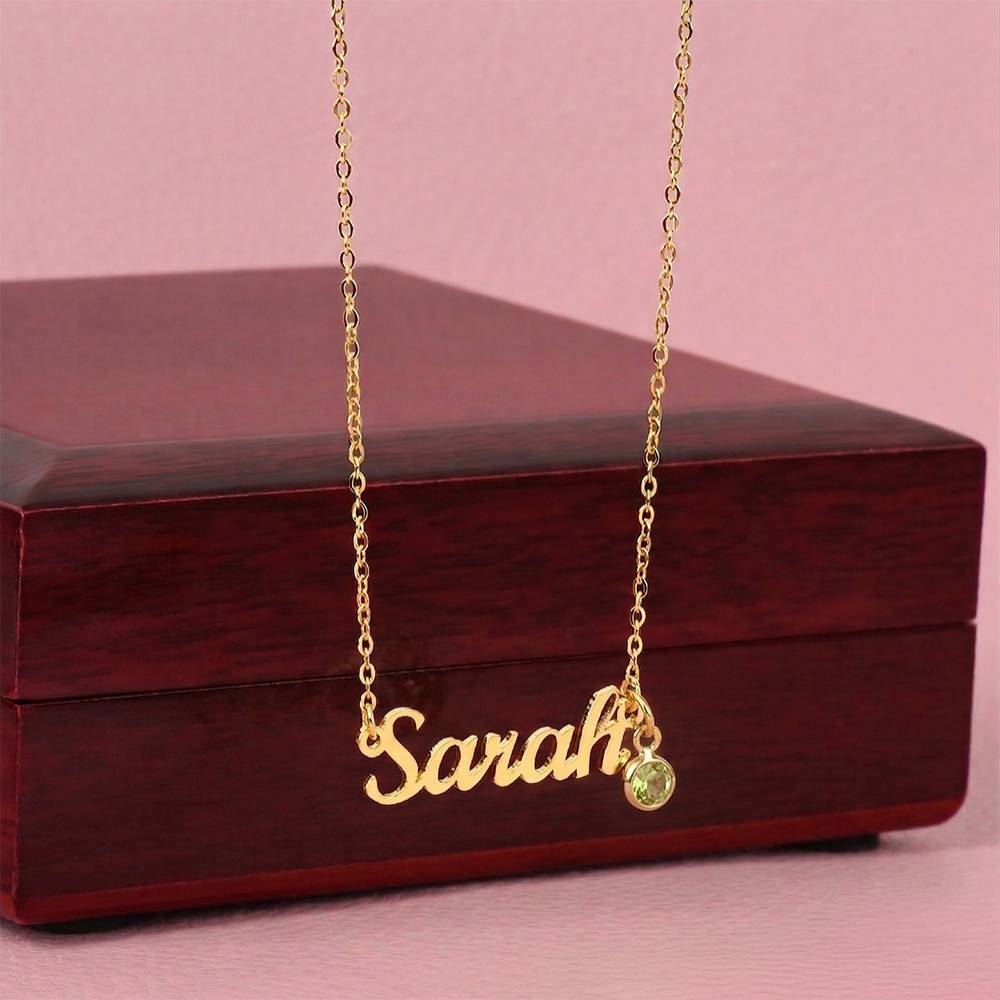 Custom Name Birthstone Pendant Necklace (No Message Card) • Forever Her Name