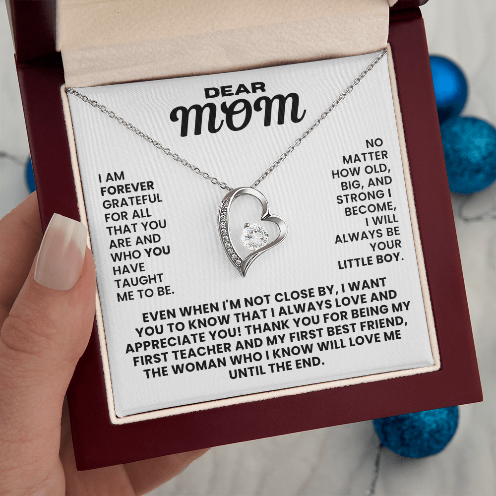 For Mom: Pendant Necklace with Message Card — "I always love and appreciate you" • Forever in My Heart