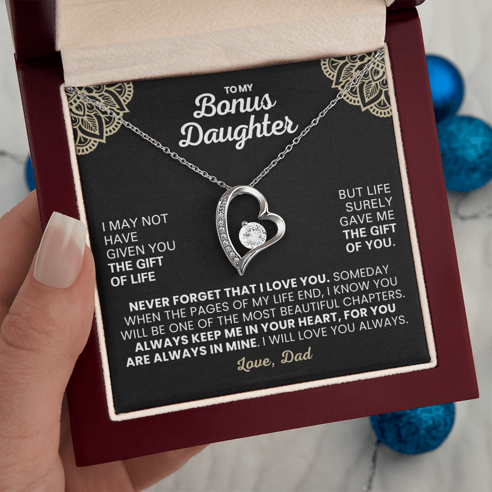 For Bonus Daughter: Pendant Necklace with Message Card — "Always keep me in your hear" • Forever in My Heart