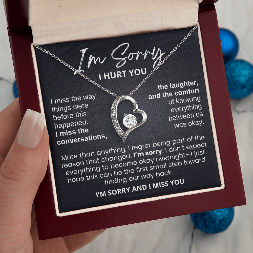 For Her: I'm Sorry Pendant Necklace with Message Card — " I'm sorry and I miss you" • Forever in My Heart Necklace