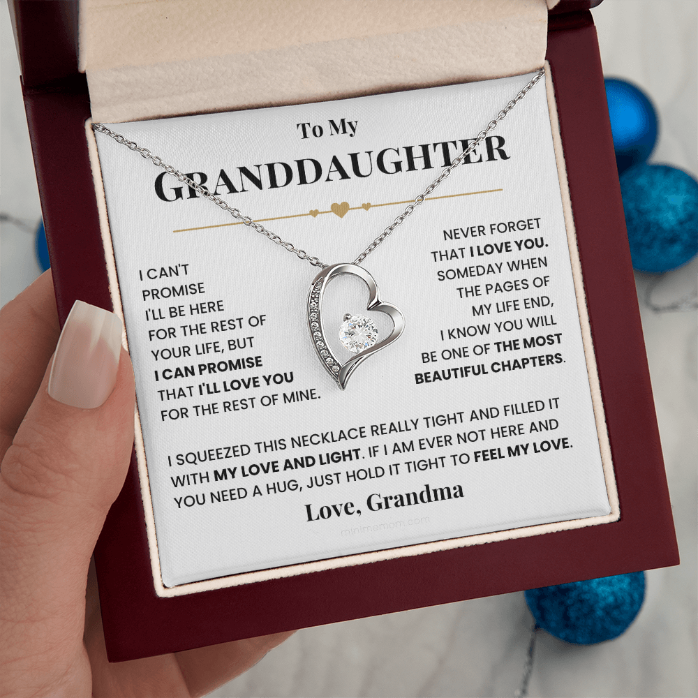 For Granddaughter: Pendant Necklace with Message Card — "Never forget that I love you" • Forever in My Heart