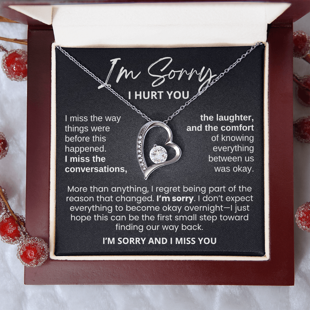 For Her: I'm Sorry Pendant Necklace with Message Card — " I'm sorry and I miss you" • Forever in My Heart Necklace
