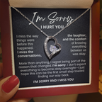 For Her: I'm Sorry Pendant Necklace with Message Card — " I'm sorry and I miss you" • Forever in My Heart Necklace