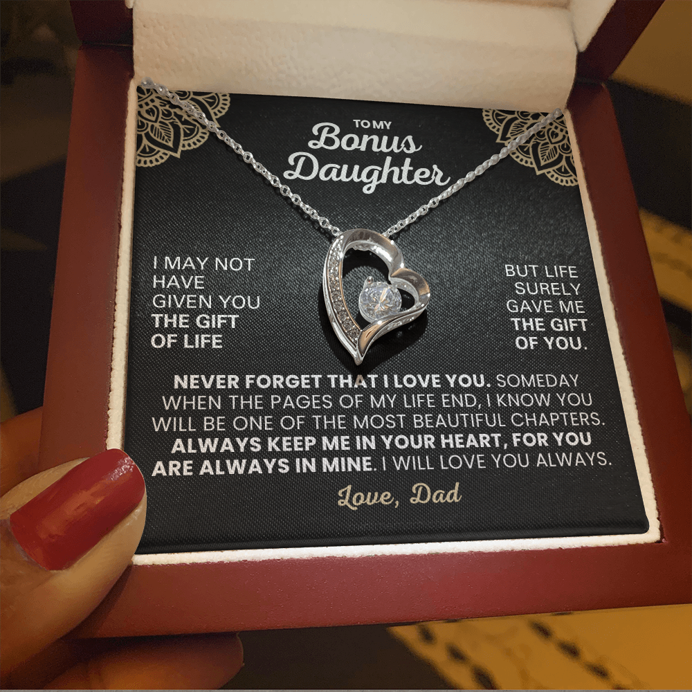 For Bonus Daughter: Pendant Necklace with Message Card — "Always keep me in your hear" • Forever in My Heart
