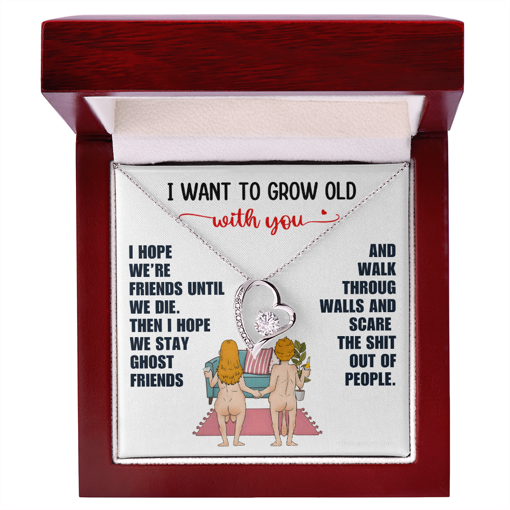 For Her: Pendant Necklace with Message Card — "I want to grow old with you" • Forever in My Heart