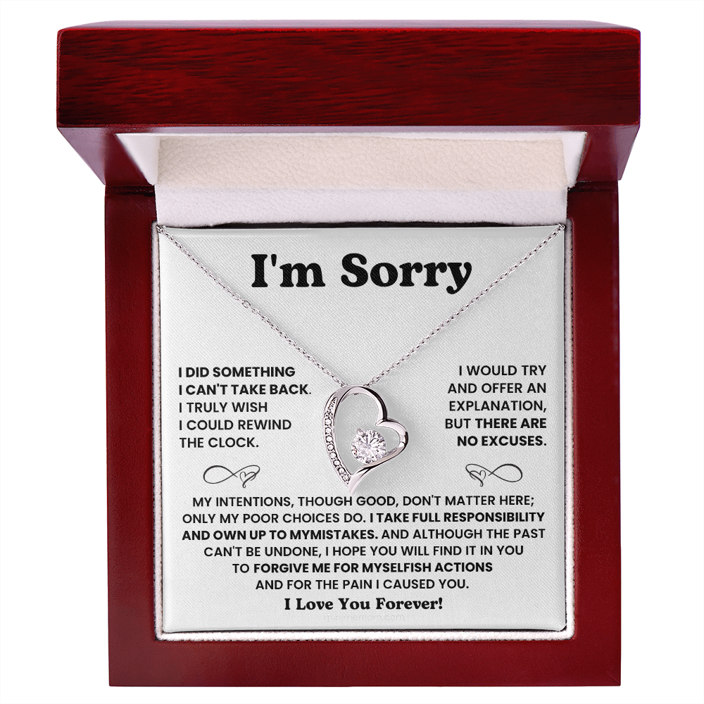 For Her: I'm Sorry Pendant Necklace with Message Card — " I take full responsibility and own up to my mistakes" • Forever in My Heart Necklace
