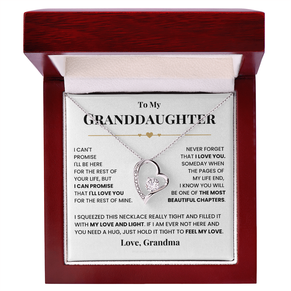 For Granddaughter: Pendant Necklace with Message Card — "Never forget that I love you" • Forever in My Heart
