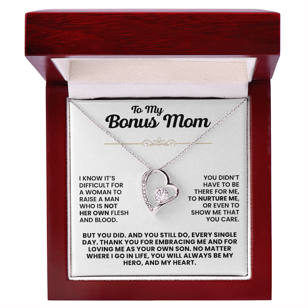 For Bonus Mom: Pendant Necklace with Message Card — "You will always be my heart" • Forever in My Heart