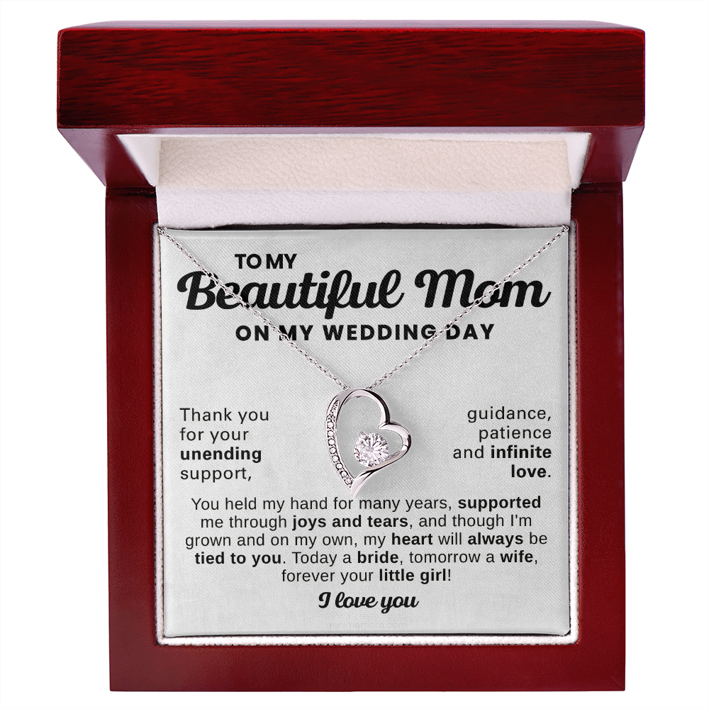 For Mom: Wedding Pendant Necklace with Message Card — "Forever Your Little Girl" • Forever in My Heart