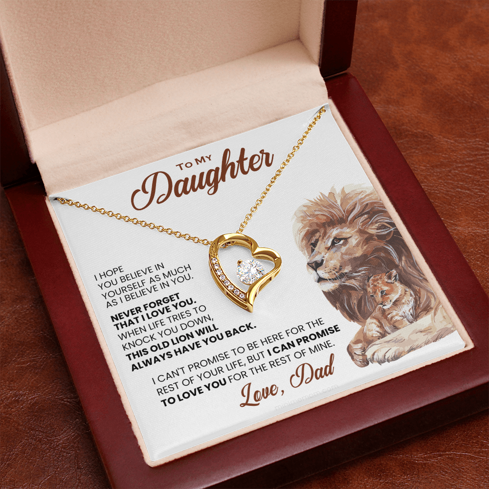 For Daughter: Pendant Necklace with Message Card — "This old lion will always have you back" • Forever in My Heart