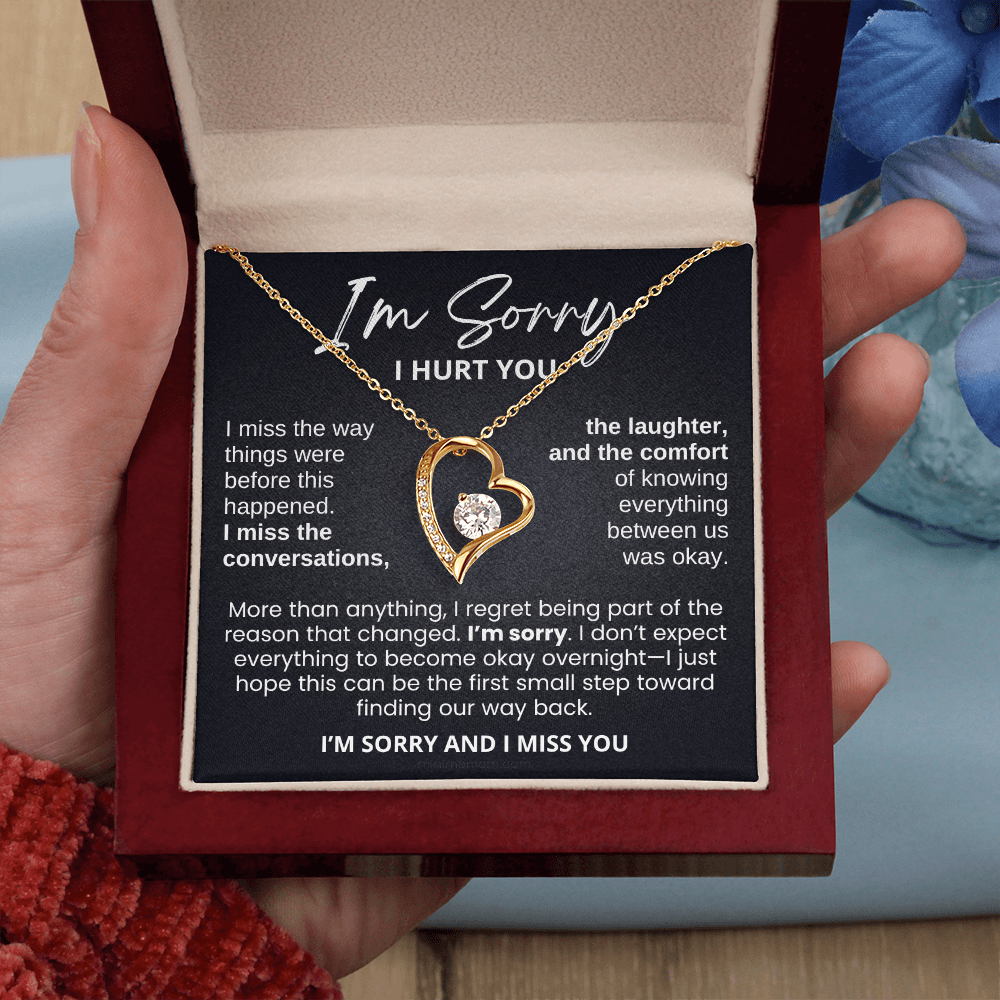 For Her: I'm Sorry Pendant Necklace with Message Card — " I'm sorry and I miss you" • Forever in My Heart Necklace
