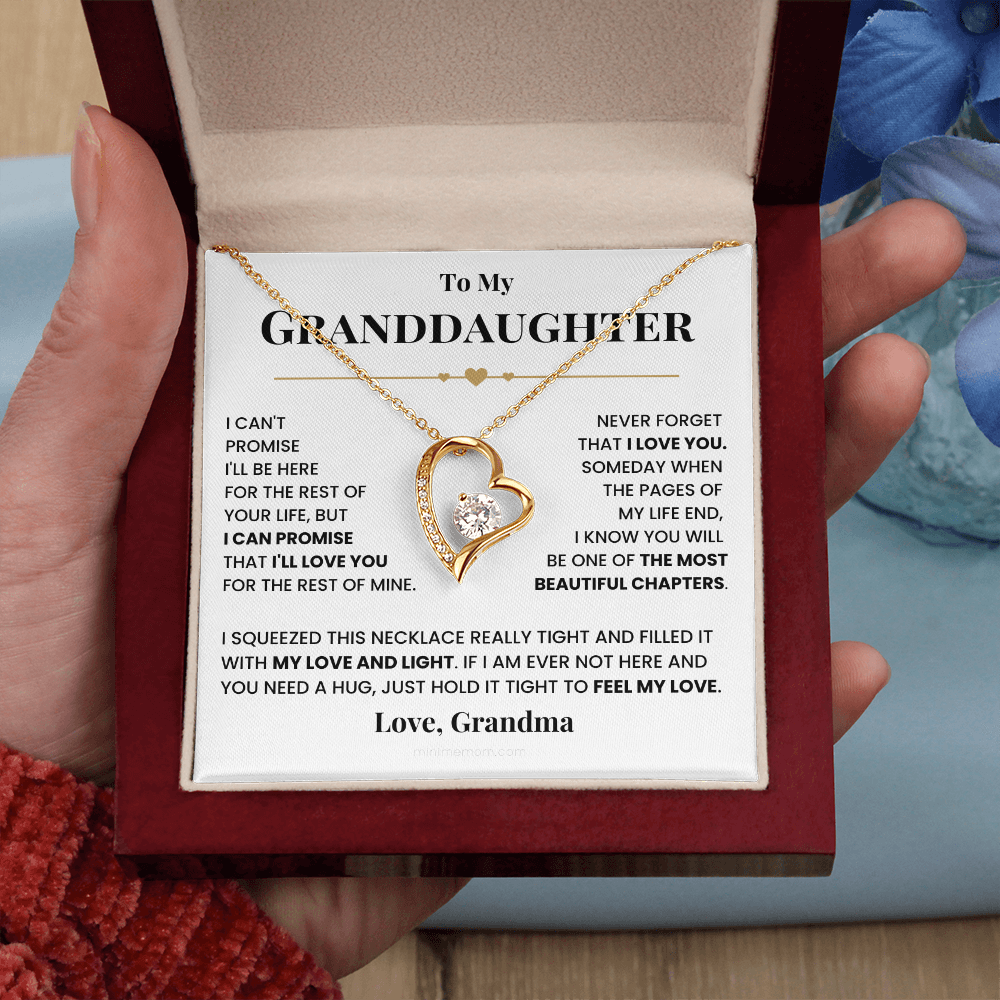 For Granddaughter: Pendant Necklace with Message Card — "Never forget that I love you" • Forever in My Heart
