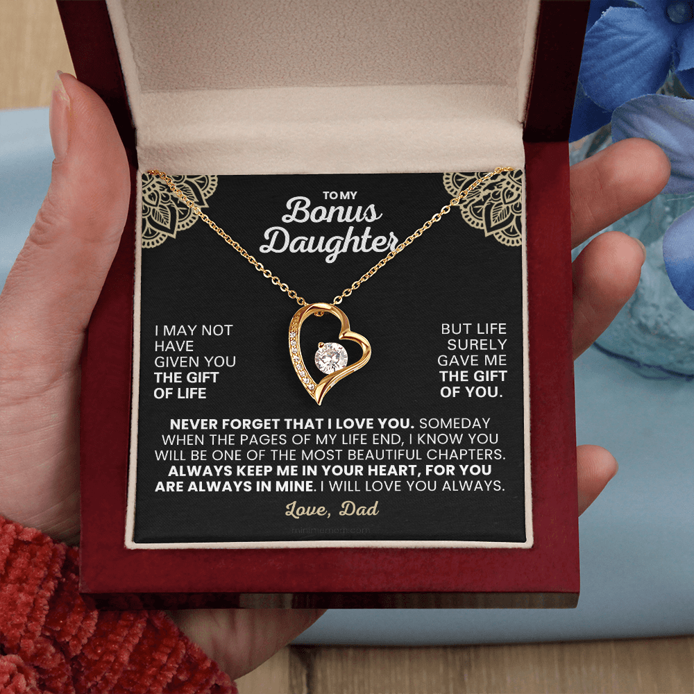 For Bonus Daughter: Pendant Necklace with Message Card — "Always keep me in your hear" • Forever in My Heart