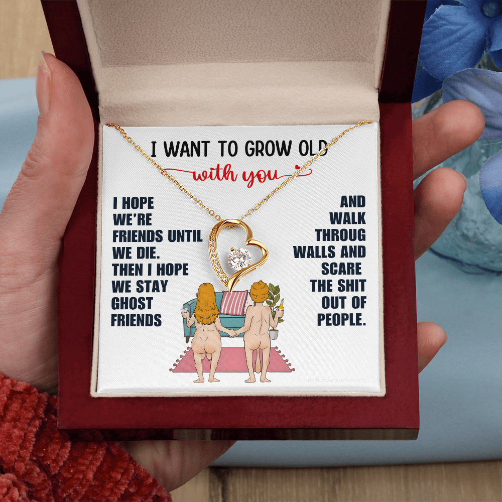 For Her: Pendant Necklace with Message Card — "I want to grow old with you" • Forever in My Heart
