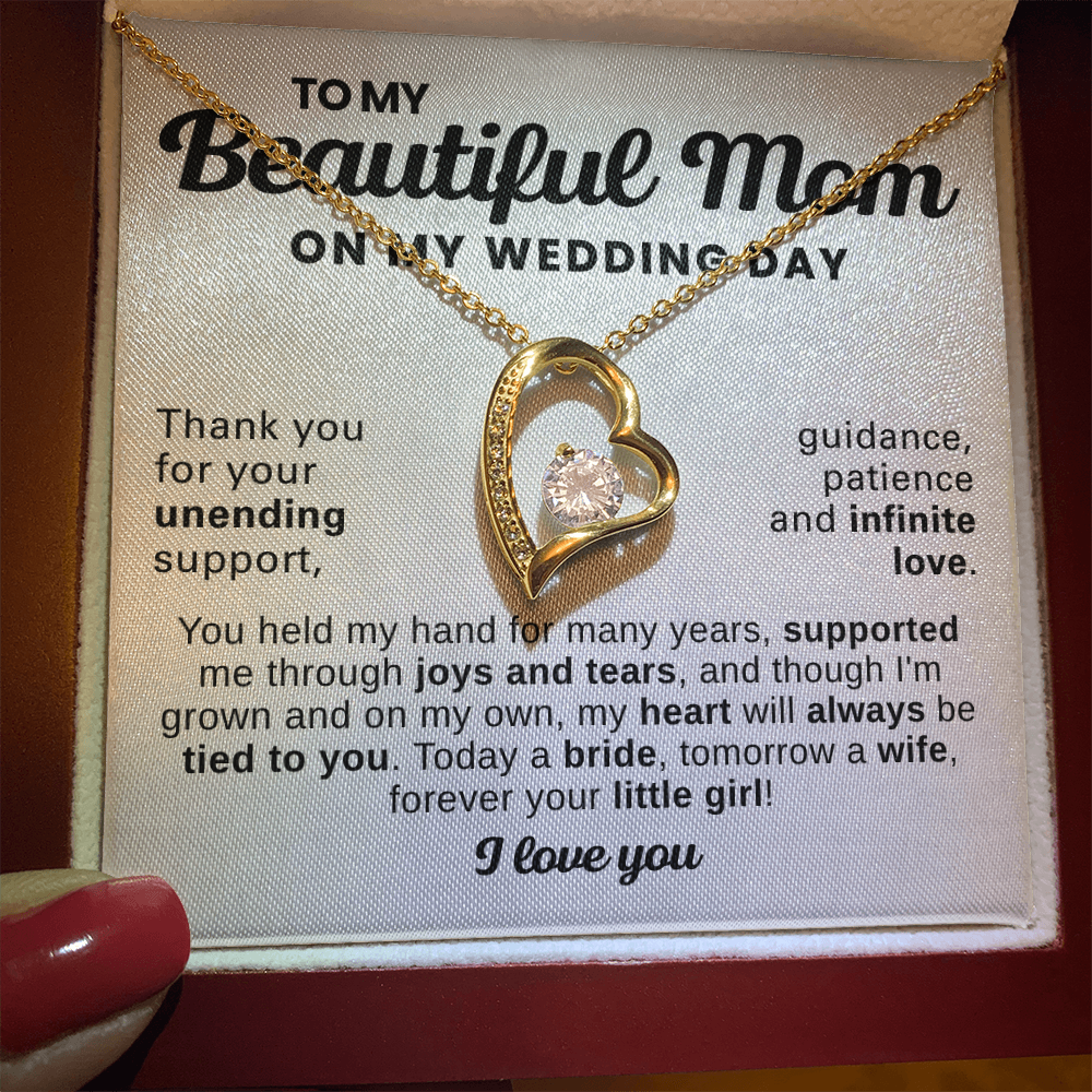 For Mom: Wedding Pendant Necklace with Message Card — "Forever Your Little Girl" • Forever in My Heart