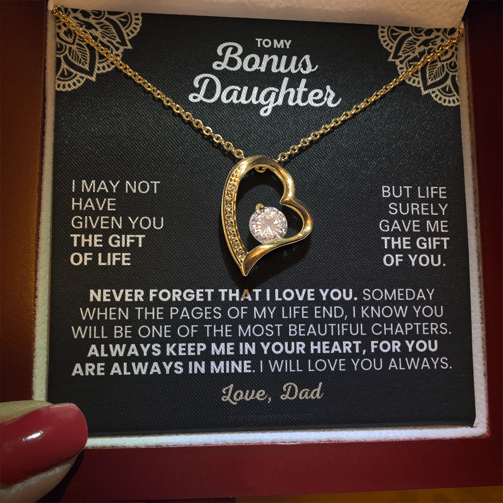 For Bonus Daughter: Pendant Necklace with Message Card — "Always keep me in your hear" • Forever in My Heart