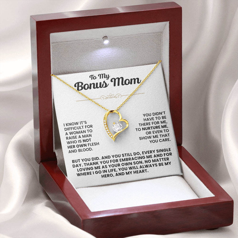 For Bonus Mom: Pendant Necklace with Message Card — "You will always be my heart" • Forever in My Heart