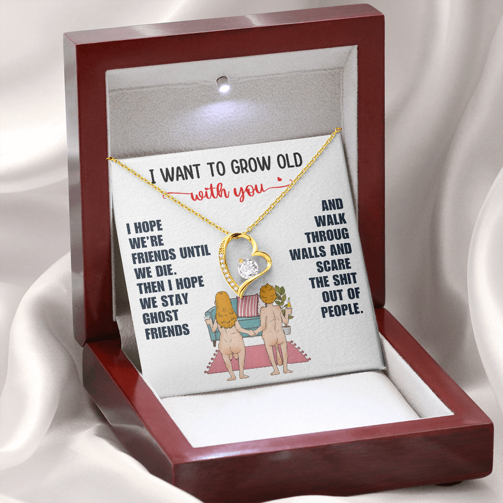 For Her: Pendant Necklace with Message Card — "I want to grow old with you" • Forever in My Heart