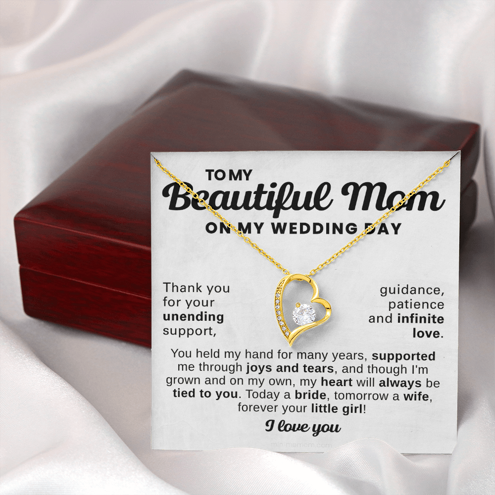 For Mom: Wedding Pendant Necklace with Message Card — "Forever Your Little Girl" • Forever in My Heart