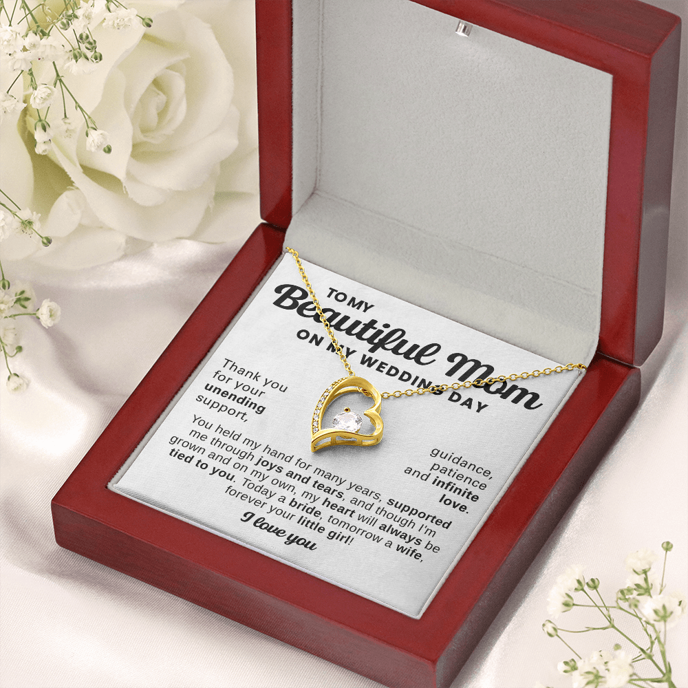 For Mom: Wedding Pendant Necklace with Message Card — "Forever Your Little Girl" • Forever in My Heart