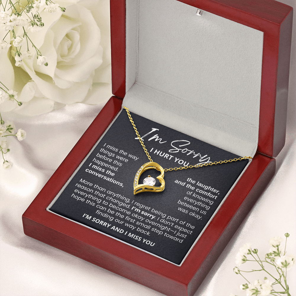 For Her: I'm Sorry Pendant Necklace with Message Card — " I'm sorry and I miss you" • Forever in My Heart Necklace