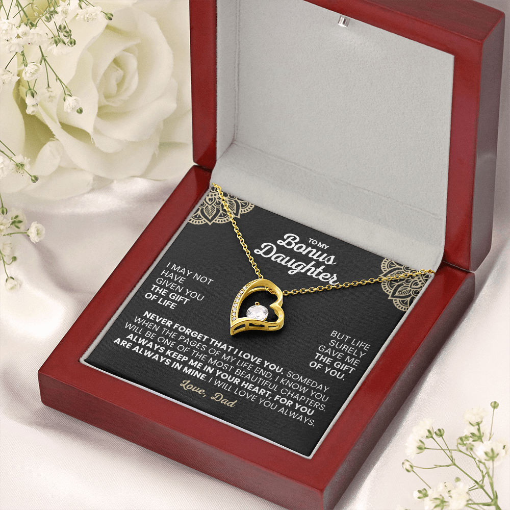For Bonus Daughter: Pendant Necklace with Message Card — "Always keep me in your hear" • Forever in My Heart