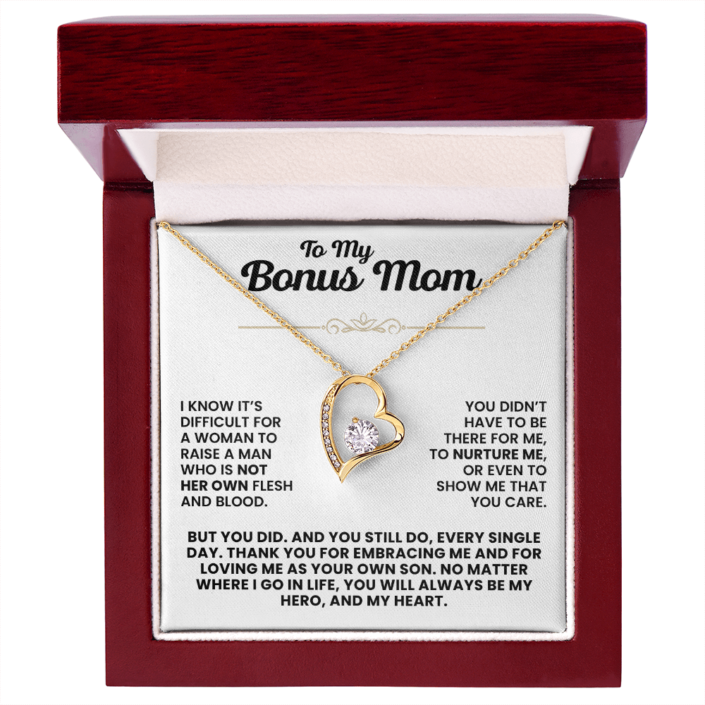 For Bonus Mom: Pendant Necklace with Message Card — "You will always be my heart" • Forever in My Heart