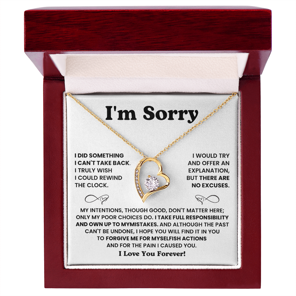 For Her: I'm Sorry Pendant Necklace with Message Card — " I take full responsibility and own up to my mistakes" • Forever in My Heart Necklace