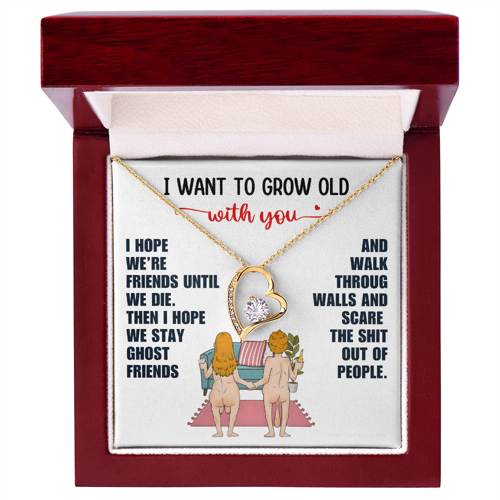 For Her: Pendant Necklace with Message Card — "I want to grow old with you" • Forever in My Heart