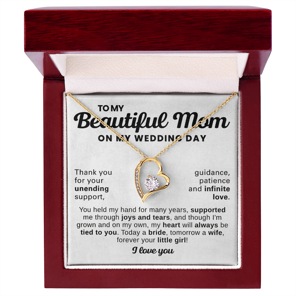 For Mom: Wedding Pendant Necklace with Message Card — "Forever Your Little Girl" • Forever in My Heart