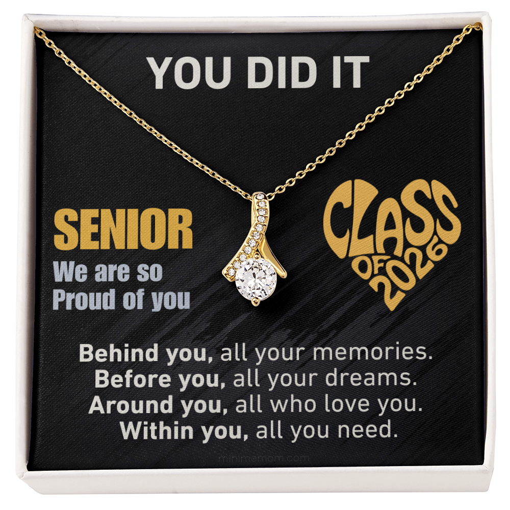For Daughter: Graduation Pendant Necklace with Message Card — "You Did It. Senior, We are so Proud of you." • Forever Radiant Spark