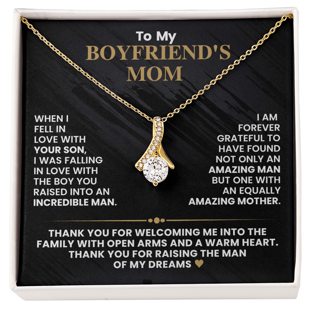 Boyfriend's Mom Pendant Necklace with Message Card — "Thank you for raising the man of my dreams" • Forever Radiant Spark