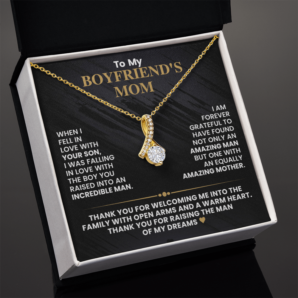 Boyfriend's Mom Pendant Necklace with Message Card — "Thank you for raising the man of my dreams" • Forever Radiant Spark