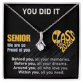 For Granddaughter: Graduation Pendant Necklace with Message Card — "You Did It. Senior, We are so Proud of you." • Forever Radiant Spark