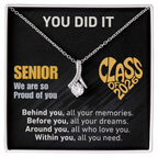For Granddaughter: Graduation Pendant Necklace with Message Card — "You Did It. Senior, We are so Proud of you." • Forever Radiant Spark