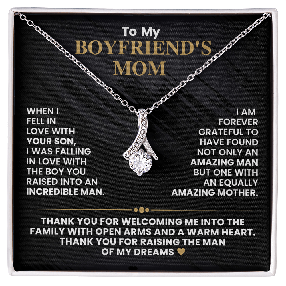 Boyfriend's Mom Pendant Necklace with Message Card — "Thank you for raising the man of my dreams" • Forever Radiant Spark