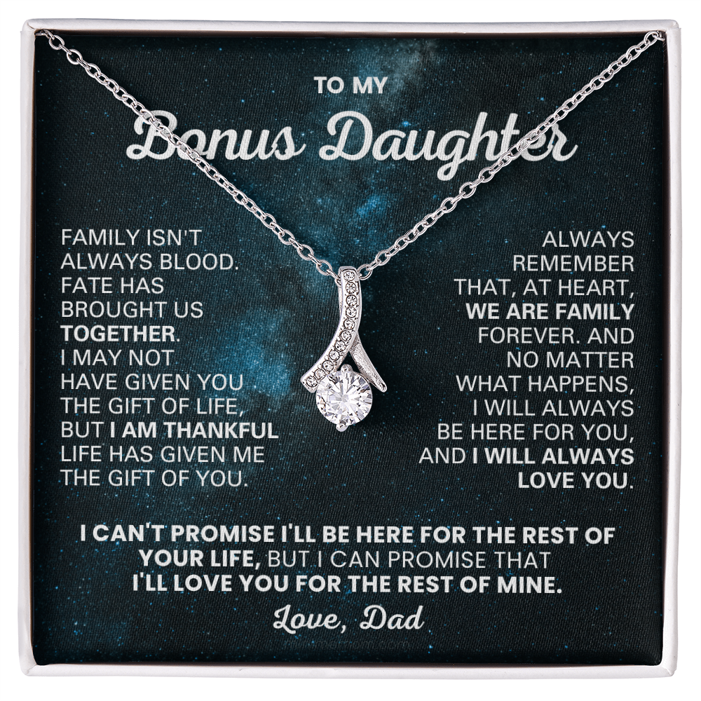 For Bonus Daughter: Pendant Necklace with Message Card — "Wу are family forever" • Forever Radiant Spark